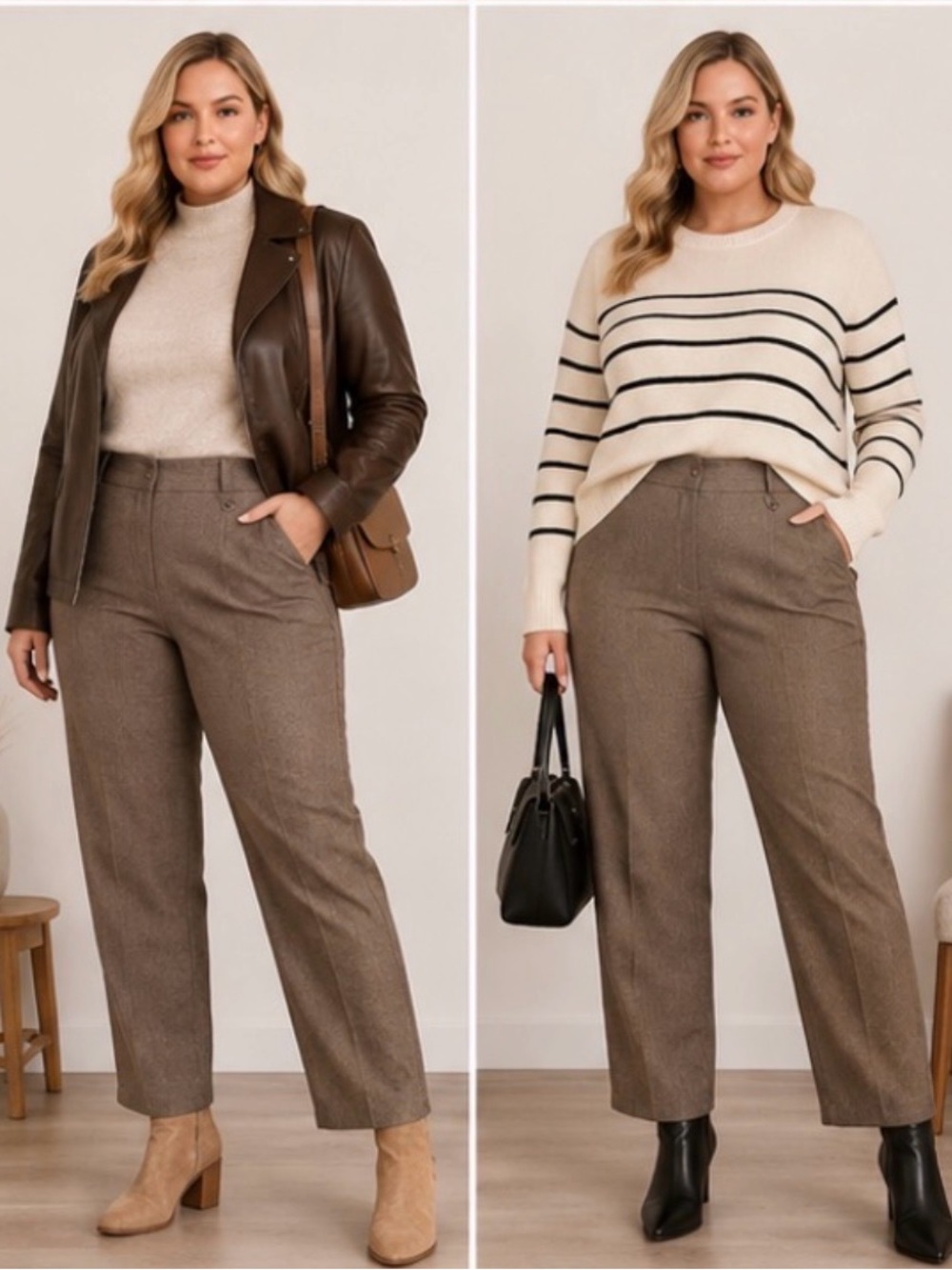 NWT Focus 2000 Brown Classic Straight Leg Dress Pants Size 14 Stretch Trousers